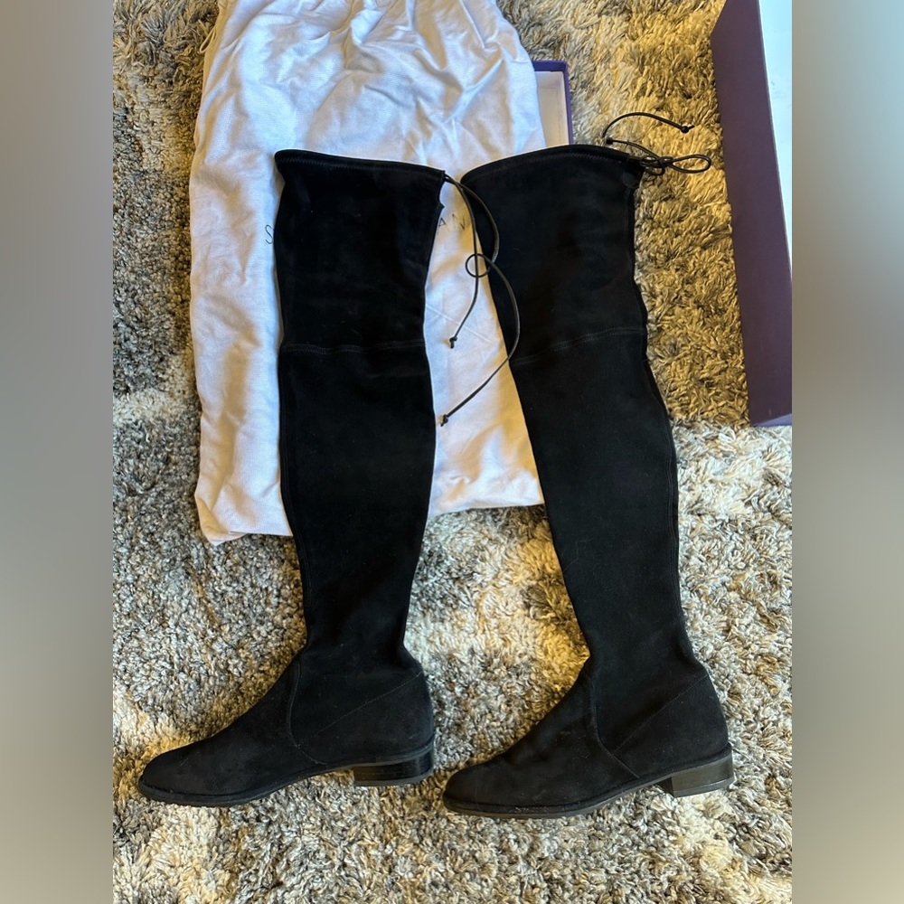 STUART WEITZMAN BLACK SUEDE LOWLAND BOOTS